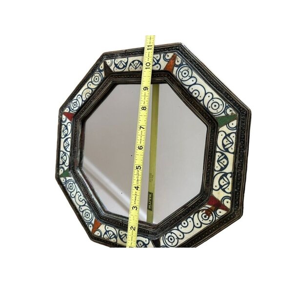 Vintage Octagonal Mirror With Hand-Painted Ceramic Tile Design - 8" x 8" - Picture 3 of 5